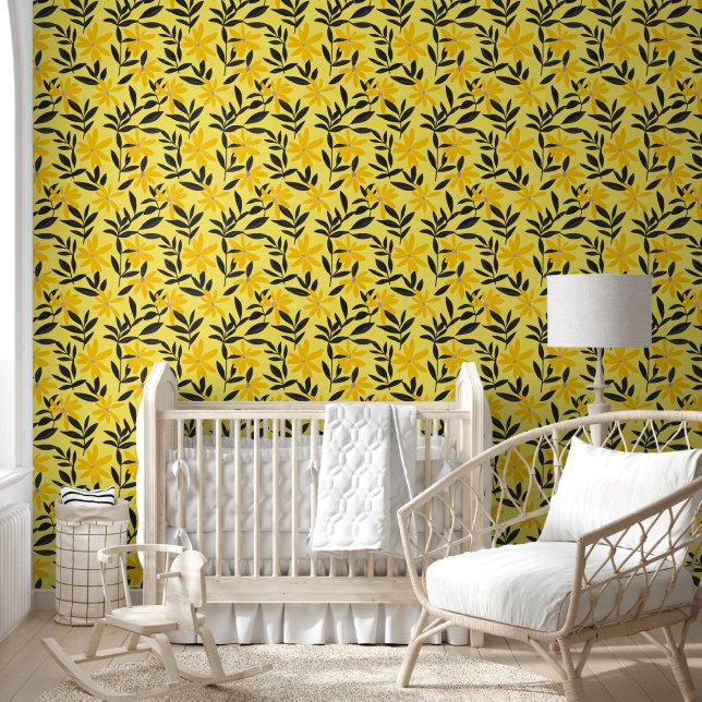 Papier Peint Fleurs Jaunes Motif Abstrait (Enfants)