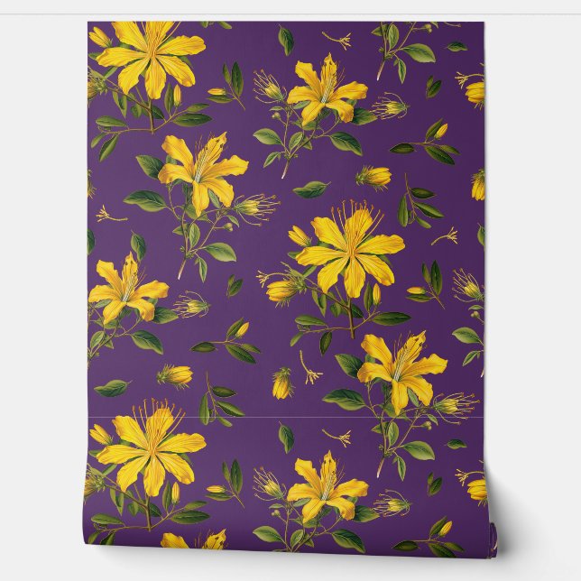 Papier Peint Fleurs jaunes sur fond violet (Déroulement)