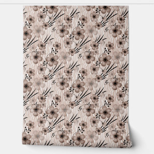 Papier Peint Fleurs marron beige motif sur le tigre arrière - p