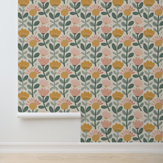 Papier Peint Fleurs modernes jaune rose