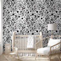 Fleurs noires et blanches et notes musicales