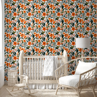 Papier Peint Fleurs oranges vibrantes motif floral de printemps
