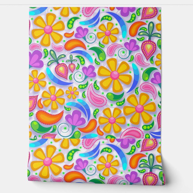PAPIER PEINT FLEURS RÉTRO FLORAL VINTAGE (Déroulement)
