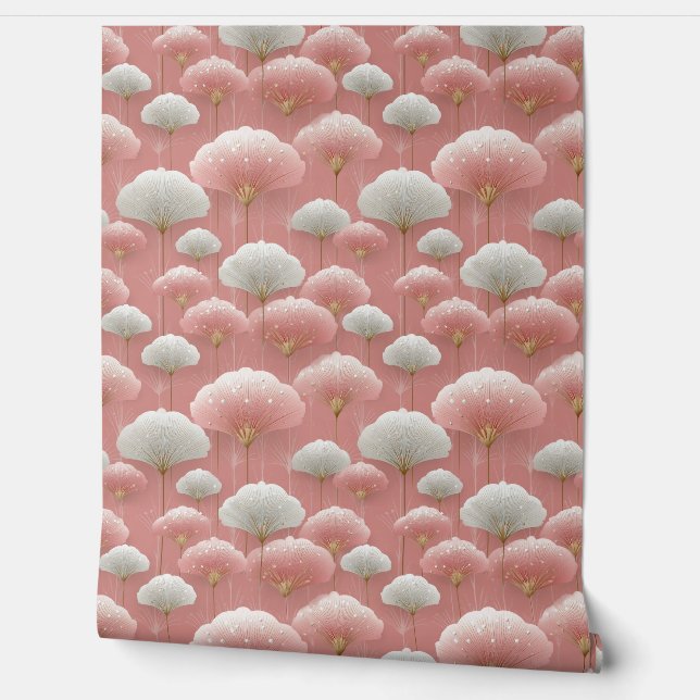 Papier Peint Fleurs roses Art Déco (Déroulement)