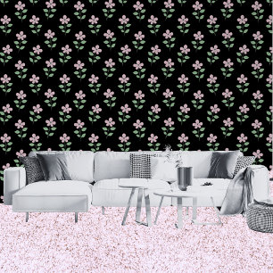 Papier Peint Fleurs roses traditionnelles Motif Floral noir