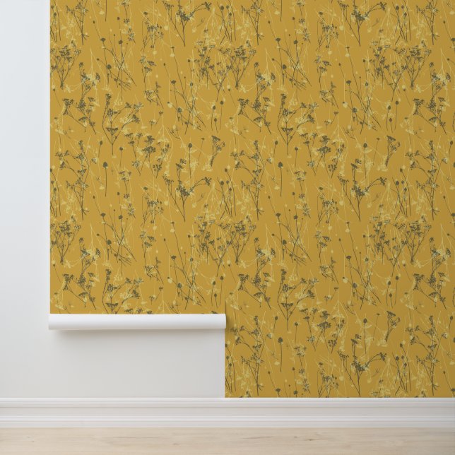 Papier Peint Fleurs sauvages Abstraits de moutarde jaune (Application)