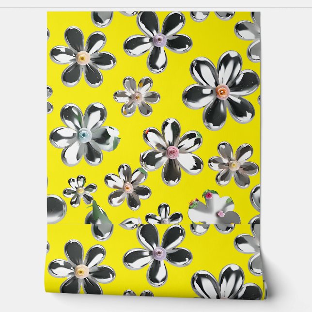 Papier Peint Fleurs sauvages argentées (Déroulement)