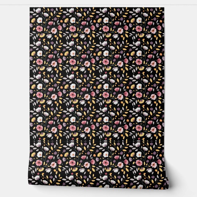 Papier Peint Fleurs sauvages d'aquarelle bohème moderne (Déroulement)