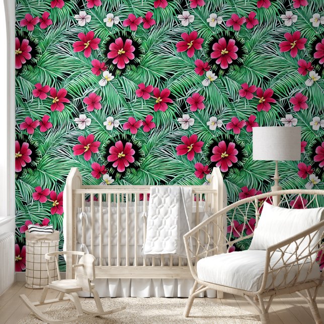 Papier Peint Fleurs tropicales hawaïennes été jungle motif (Enfants)