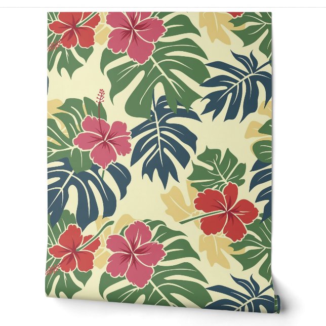Papier Peint Fleurs tropicales jaunes  (Déroulement)