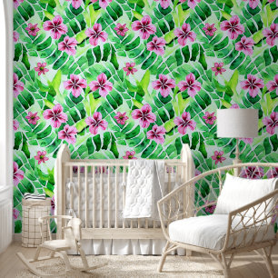 Papier Peint Fleurs tropicales jungle feuillage hawaïen feuille