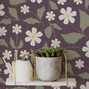 Papier Peint Fleurs Vintage Moderne Cottage Sage & Prune