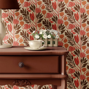 Papier Peint Fleurs vintage rouge et marron