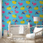 Papier Peint Floats de la piscine à motifs bleu clair et rose é<br><div class="desc">Décorez votre maison de piscine ou ajoutez une touche estivale à votre prochain projet d'artisanat avec ce papier peint à motifs peel et bâton. Mes illustrations d'un assortiment de flotteurs gonflables aux couleurs estivales vives sont dressées contre un arrière - plan bleu piscine.</div>