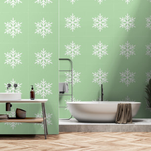Papier Peint Flocon de neige blanc festif raffiné sur fond vert
