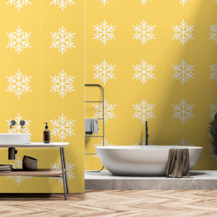 Papier Peint Flocon de neige blanc festif raffiné sur jaune dor