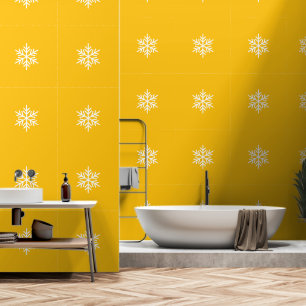 Papier Peint Flocons nordiques élégants sur fond jaune orange v