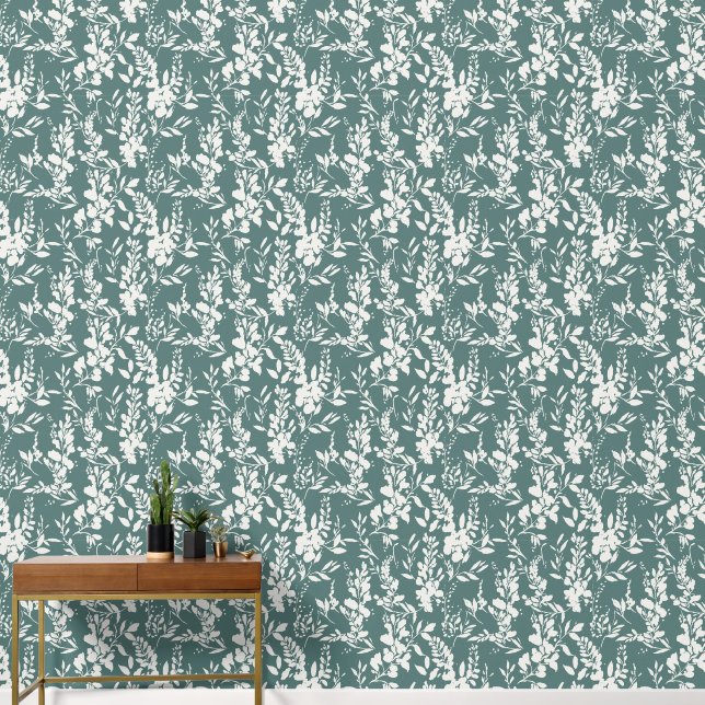 Papier peint Flora sarcelle et blanc  (Couloir)