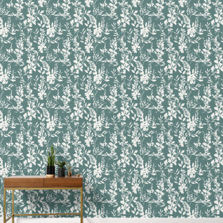 Papier Peint Flora wallpaper in teal and white