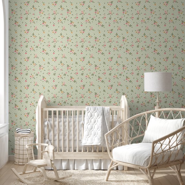 Papier peint floral à points verts roses (Enfants)