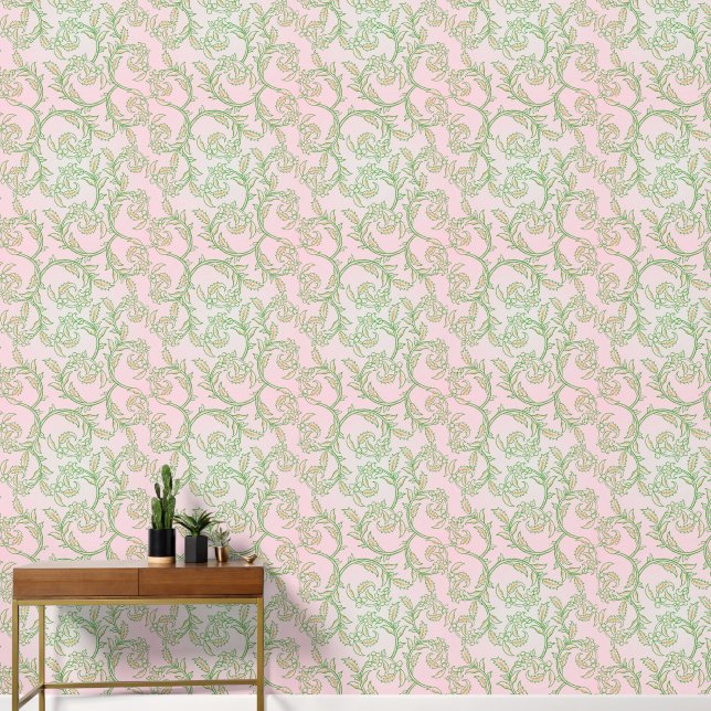 Papier peint floral à vigne rose (Couloir)