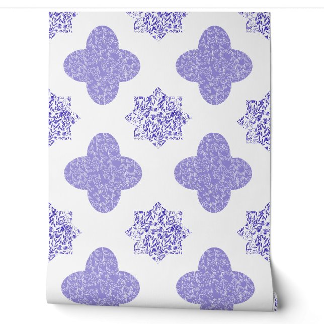 Papier peint floral arabesque bleu (Déroulement)