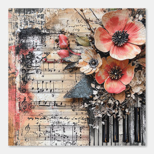 Papier Peint Floral avec touches de piano rustique et feuille d