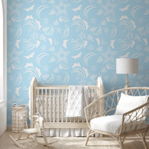 Papier Peint Floral blanc avec Arrière - plan bleu clair
