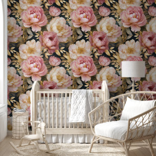 Papier Peint Floral blanc rose rose rose victorien en or