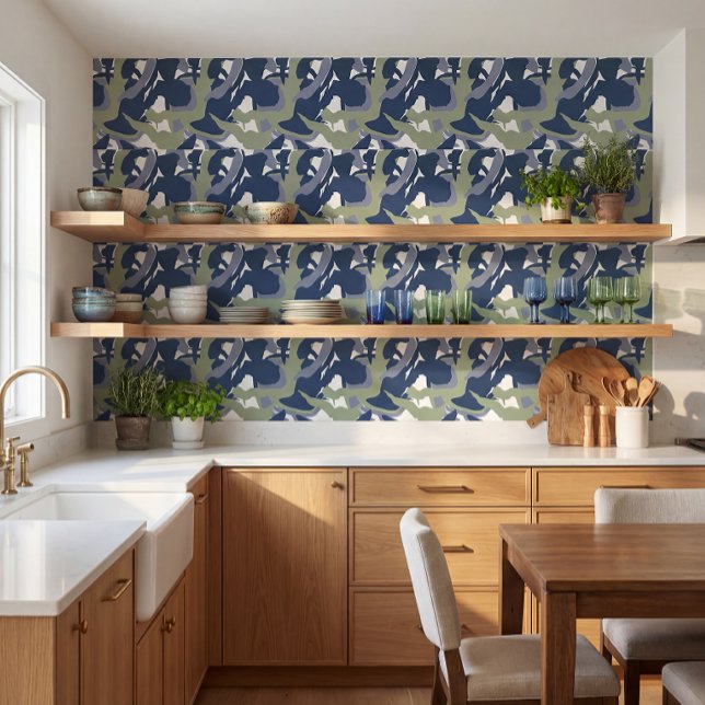 Papier peint floral bleu moderne foncé (Créateur téléchargé)