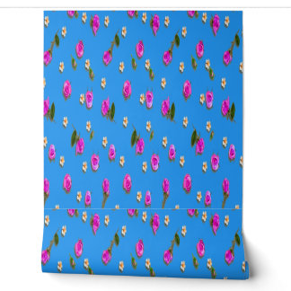 Papier Peint Floral Bleu Vibrant | Fleur Rose & Bo