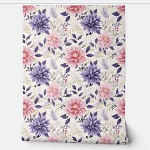 Papier Peint Floral Bliss Petite - Violet, Rose, Beige - Glam