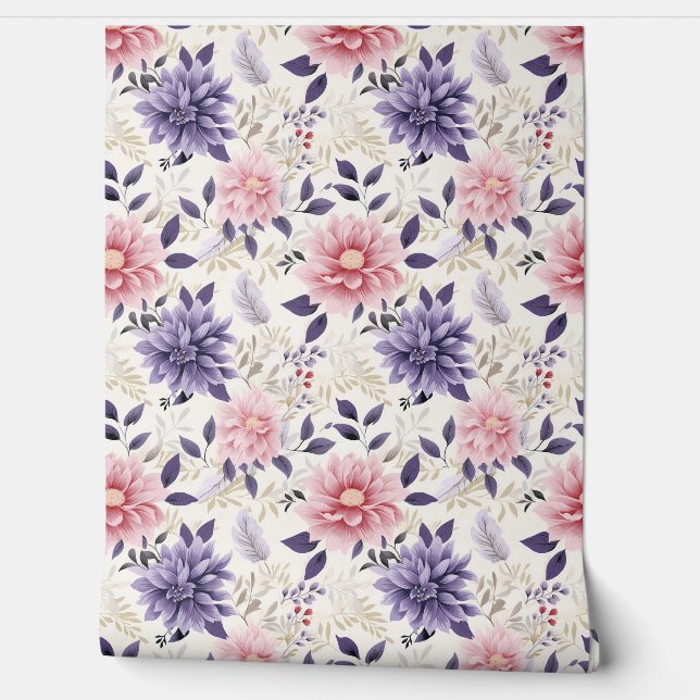 Papier Peint Floral Bliss Petite - Violet, Rose, Beige - Glam (Déroulement)