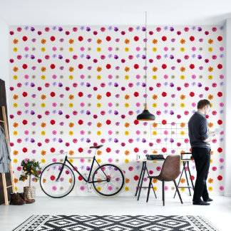 Papier peint floral champêtre coloré à motif flora