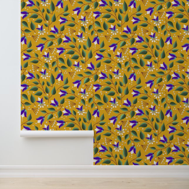 Papier peint floral en jaune et violet (Application)
