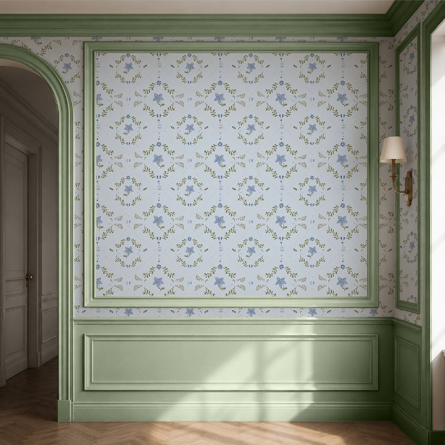 Papier peint floral folk scandinave bleu doux (Créateur téléchargé)