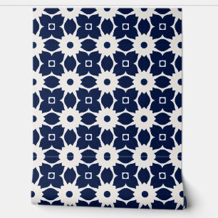 Papier Peint Floral géométrique bleu et blanc de la Marine