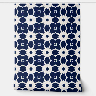 Papier Peint Floral géométrique bleu et blanc de la Marine