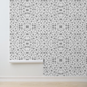 Papier peint floral gris et blanc abstrait