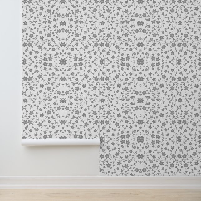 Papier peint floral gris et blanc abstrait (Application)