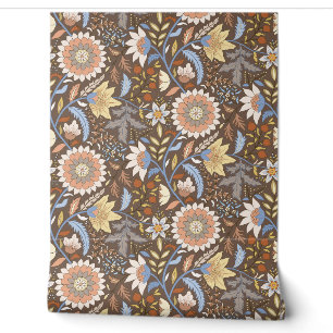 Papier Peint Floral indien Boho avec arrière - plan marron