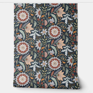 Papier Peint Floral indien Moody Boho avec arrière - plan bleu