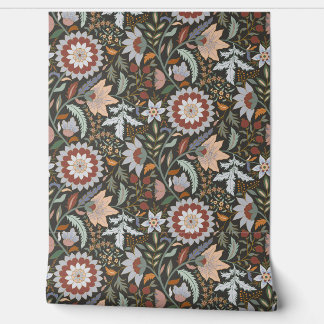 Papier Peint Floral indien Moody Boho avec arrière - plan gris