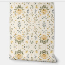 Papier peint floral jaune bleu - Motif botanique