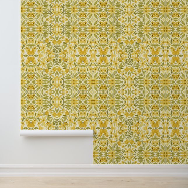 Papier peint floral jaune - Motif botanique (Application)