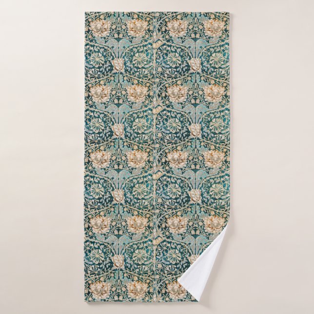 Papier peint floral Morris Teal Blue Honeysuckle (Serviette de bain)
