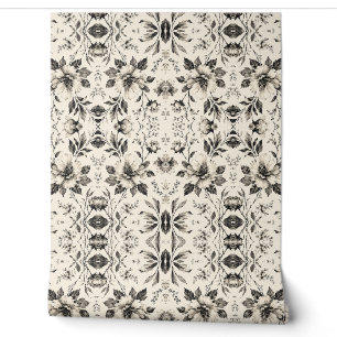 Papier peint floral noir et blanc - Damassé botani