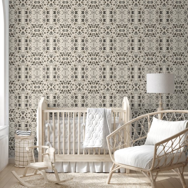 Papier peint floral noir et blanc - Damassé élégan (Enfants)