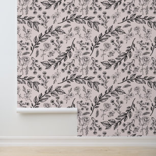 Papier Peint Floral noir et rose