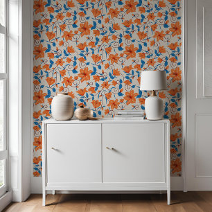 Papier Peint Floral Orange Blue Lily Motif botanique